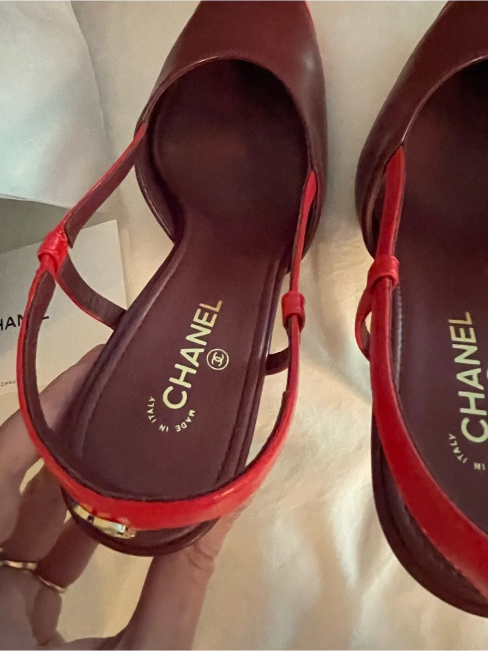 Matthieu Blazy CHANEL lambskin slingbacks Burgundy Red Heel Pump G47479 sz 37